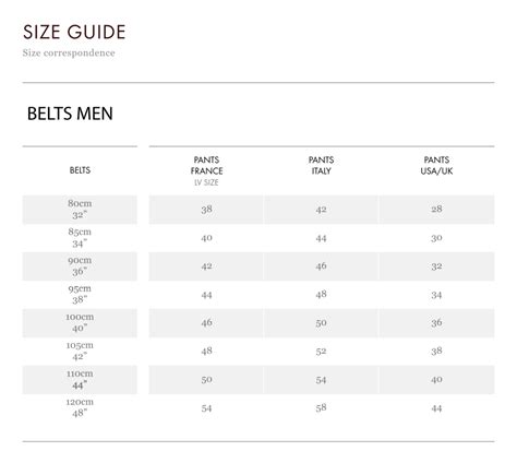 louis vuitton belt size chart.